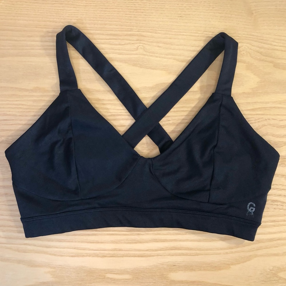 NWOT Good American Shiny Black Bustier Sports Bra - Racerback/Cut-Out - Size 2
